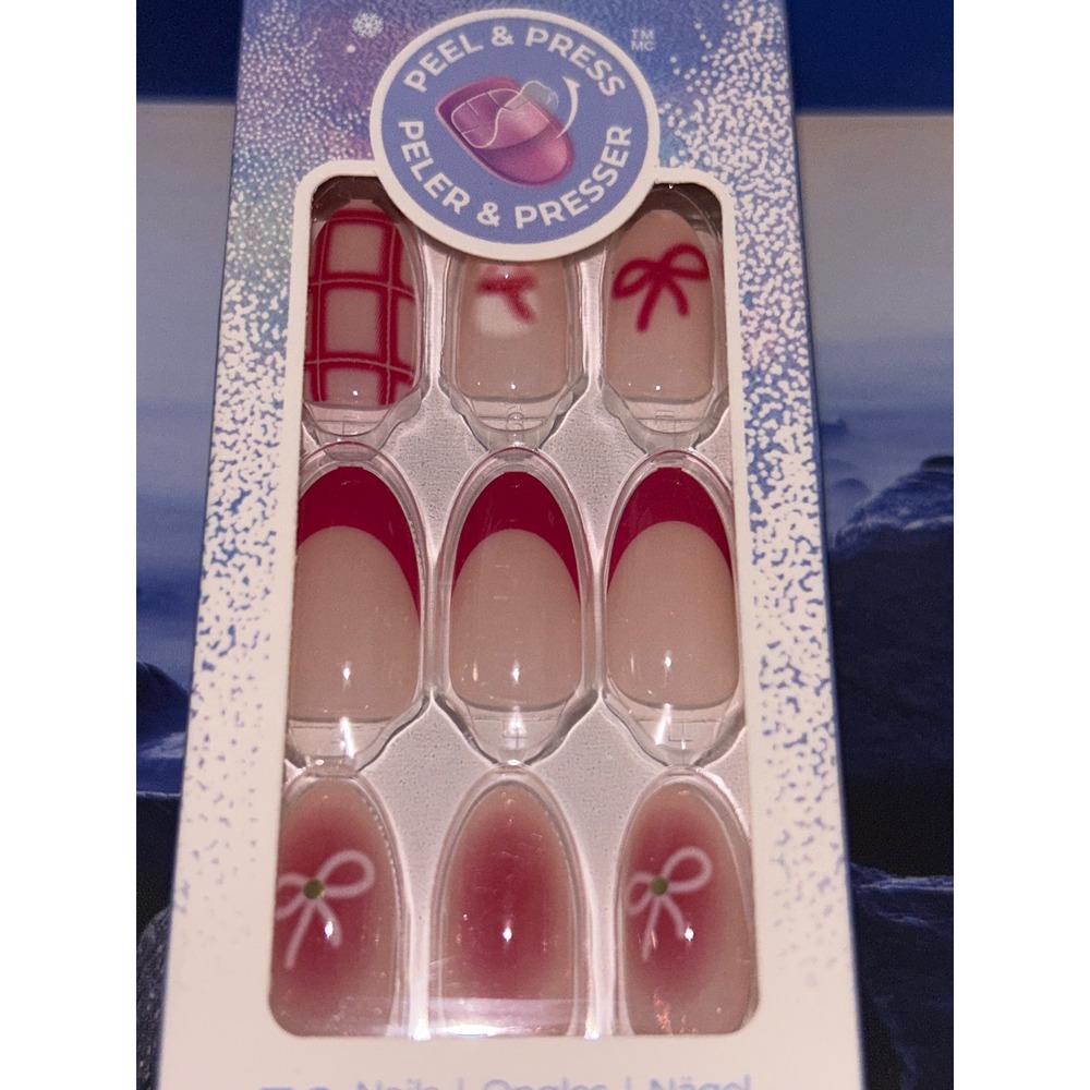 imPRESS Medium Press On Manicure Nails Red French Bow Yule Be Happy